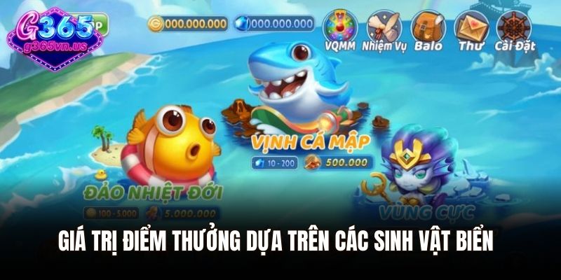Giá trị điểm thưởng dựa trên các sinh vật biển